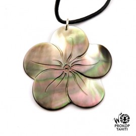 Pendentif nacre gravee prokop fleur tahiti 5fg21