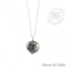 Pendentif keishi de tahiti chaine en argent tt317