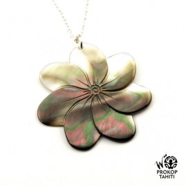 Chaine argent pendentif nacre prokop fleur tiare tahiti 7fg45