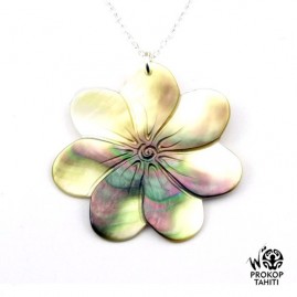 Chaine argent pendentif nacre prokop fleur tiare tahiti 7fg48
