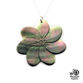 Chaine argent pendentif nacre prokop fleur tiare tahiti 7fg50