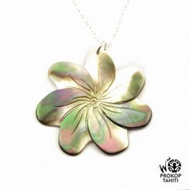 Chaine argent pendentif nacre prokop fleur tiare tahiti 7fg56