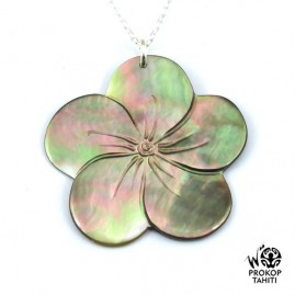 Chaine argent pendentif nacre prokop fleur tahiti 5fg32