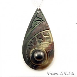 Pendentif goutte perle & nacre de tahiti chaine argent tt293