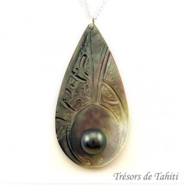 Pendentif goutte perle & nacre de tahiti chaine argent tt290