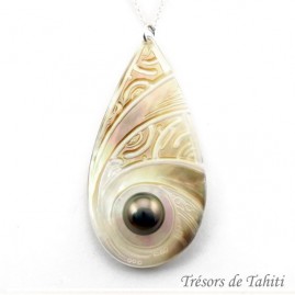 Pendentif goutte perle & nacre de tahiti chaine argent tt289