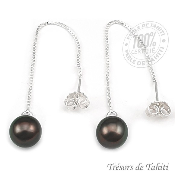Boucles d'oreilles perles de tahiti semi rondes argent tt305
