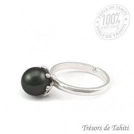 Bague perle de tahiti semi ronde en argent tt335