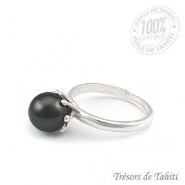 Bague perle de tahiti semi ronde en argent tt337
