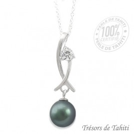 Pendentif perle de tahiti semi ronde chaine argent tt345