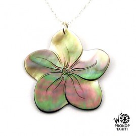 Chaine argent pendentif nacre prokop tipanier tahiti ft35