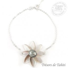 Bracelet keishi & nacre de tahiti chaine argent tt325