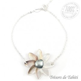 Bracelet keishi & nacre de tahiti chaine argent tt326