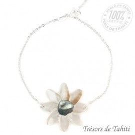 Bracelet keishi & nacre de tahiti chaine argent tt328