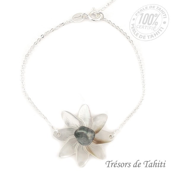 Bracelet keishi & nacre de tahiti chaine argent tt331 Bracelet keishi & nacre de tahiti chaine argent tt331