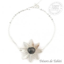Bracelet keishi & nacre de tahiti chaine argent tt332