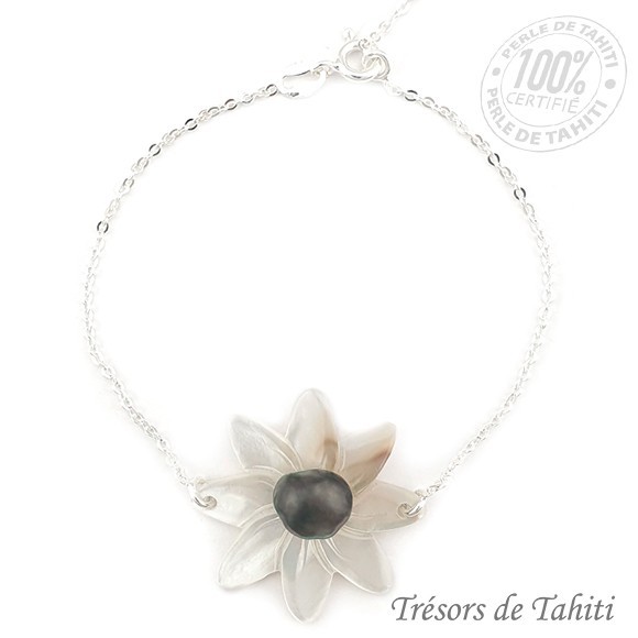 Bracelet keishi & nacre de tahiti chaine argent tt332