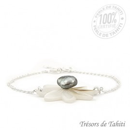 Bracelet keishi & nacre de tahiti chaine argent tt331