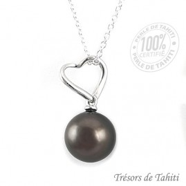 Pendentif coeur de perle de tahiti chaine argent tt362