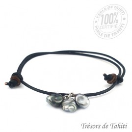 Bracelet cuir 3 keishis de tahiti tt348