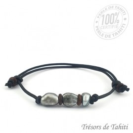 Bracelet cuir 3 keishis de tahiti tt349