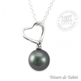 Pendentif coeur de perle de tahiti chaine argent tt365