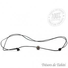 Collier cuir ras du cou perle de tahiti semi ronde tt370