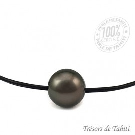 Collier cuir ras du cou perle de tahiti semi ronde tt370