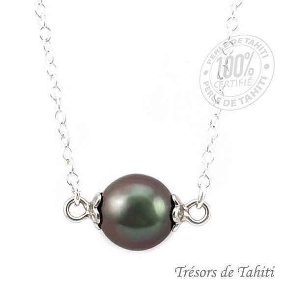 Pendentif perle de tahiti semi ronde chaine argent tt300
