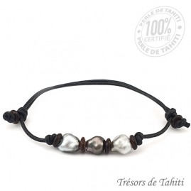 Bracelet cuir 3 keishis de tahiti tt371