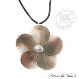 Pendentif keishi & nacre de tahiti chaine argent tt356