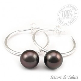 Boucles creoles perles de tahiti semi rondes argent tt368