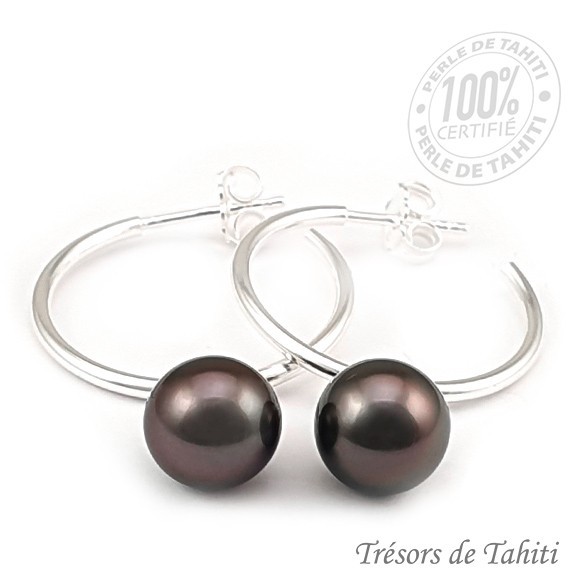 Boucles creoles perles de tahiti semi rondes argent tt368 Boucles creoles perles de tahiti semi rondes argent tt368