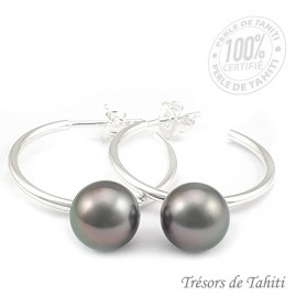 Boucles creoles perles de tahiti semi rondes argent tt303