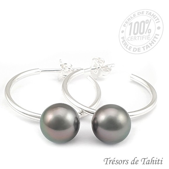 Boucles creoles perles de tahiti semi rondes argent tt303 Boucles creoles perles de tahiti semi rondes argent tt303