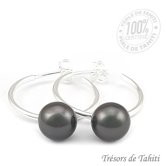 Boucles creoles perles de tahiti semi rondes argent tt369