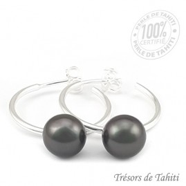 Boucles creoles perles de tahiti semi rondes argent tt369