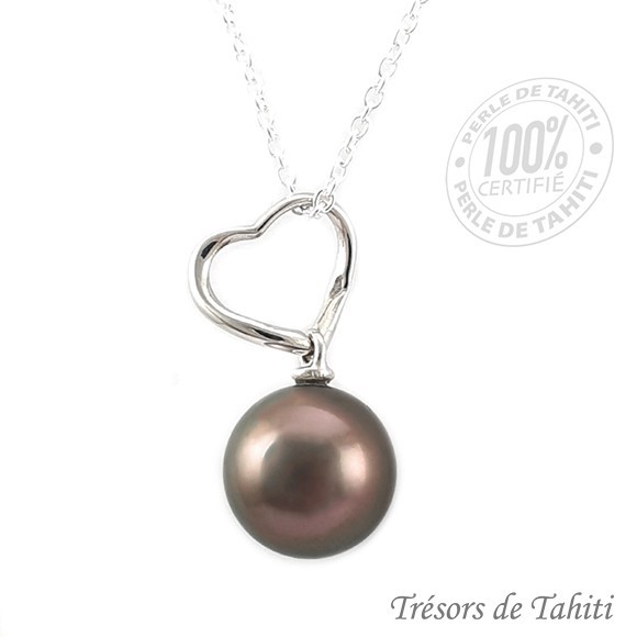 Pendentif coeur de perle de tahiti chaine argent tt376