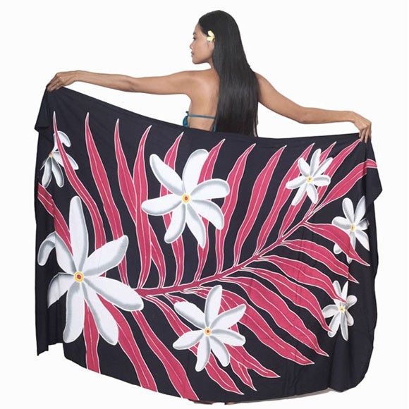 Pareo bali art fait main fougere et fleurs de tiare 8480-b1 Pareo bali art fait main fougere et fleurs de tiare 8480-b1