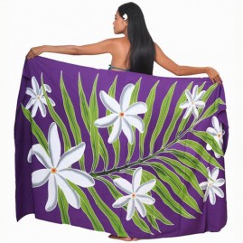 Pareo bali art fait main fougere et fleurs de tiare 8489-f3