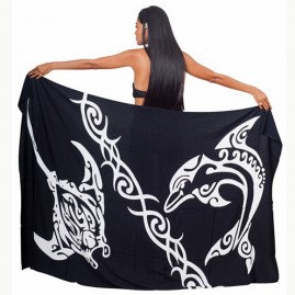 Pareo bali art fait main manta dauphin tribal 8861-d3
