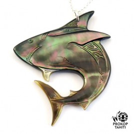 Chaine argent xl pendentif nacre prokop tahiti requin xl rq10