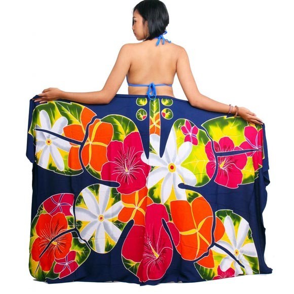 Pareo bali art fait main fleurs colorees tahiti