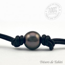 Collier cuir ras du cou Perle de Tahiti Semi Ronde TT387
