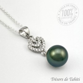 Pendentif Perle de Tahiti Semi Ronde chaine Argent TT217