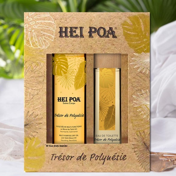 Coffret hei poa tresor de polynesie huile seche+eau de toilette Coffret hei poa tresor de polynesie huile seche+eau de toilette