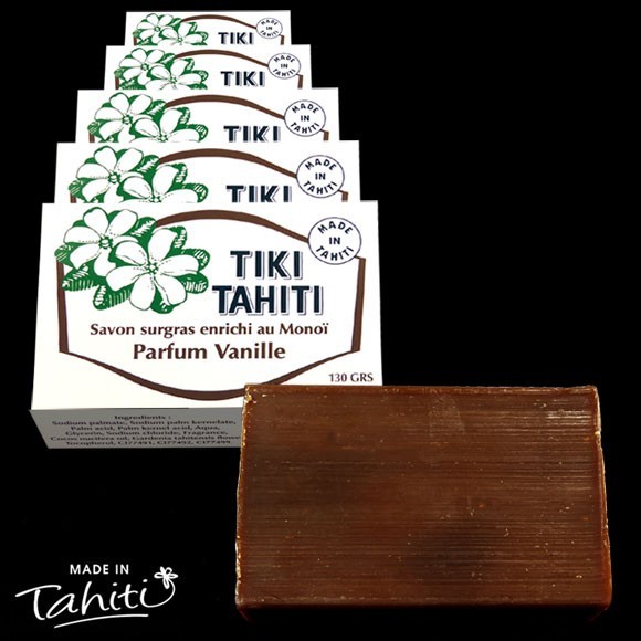 Lot 5 savons surgras au monoi tiki tahiti parfum vanille 130g Lot 5 savons surgras au monoi tiki tahiti parfum vanille 130g