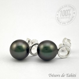 Boucles d'oreilles Perles de Tahiti Semi Rondes Argent TT392
