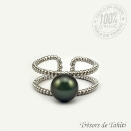 Bague Ajustable Perle de Tahiti Semi Ronde en Argent TT404