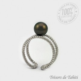 Bague Ajustable Perle de Tahiti Semi Ronde en Argent TT416